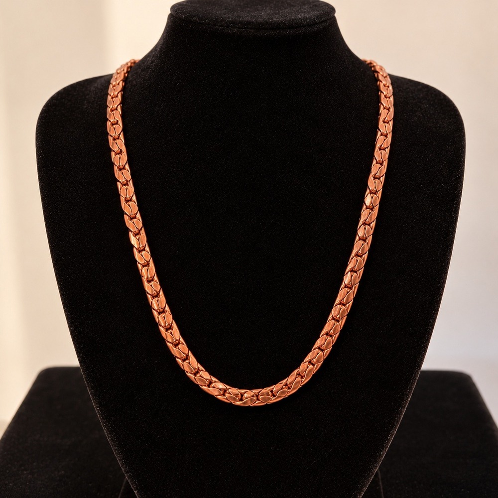 Mens Copper Tone Woven Link Chain Necklace Fold Over Clasp 23 Inch